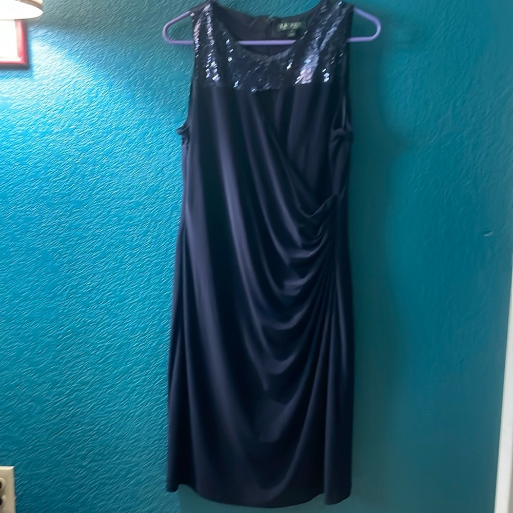 Beautiful semi formal dress, navy blue with sequin details, ready to party!